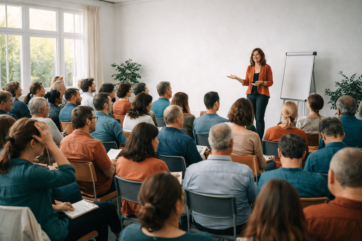 Participants en atelier de formation dans une salle lumineuse